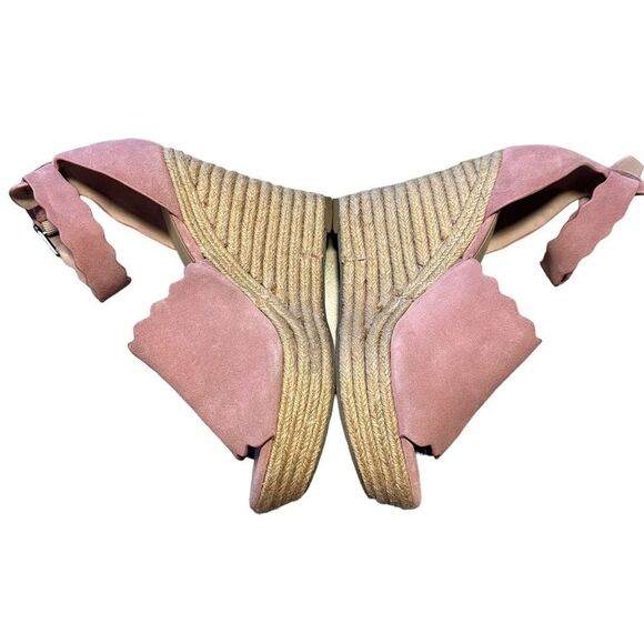 Marc Fisher‎ Pink Haya Scallop Ankle Strap Espadrille Wedge - Size 9.5 - Picture 4 of 16